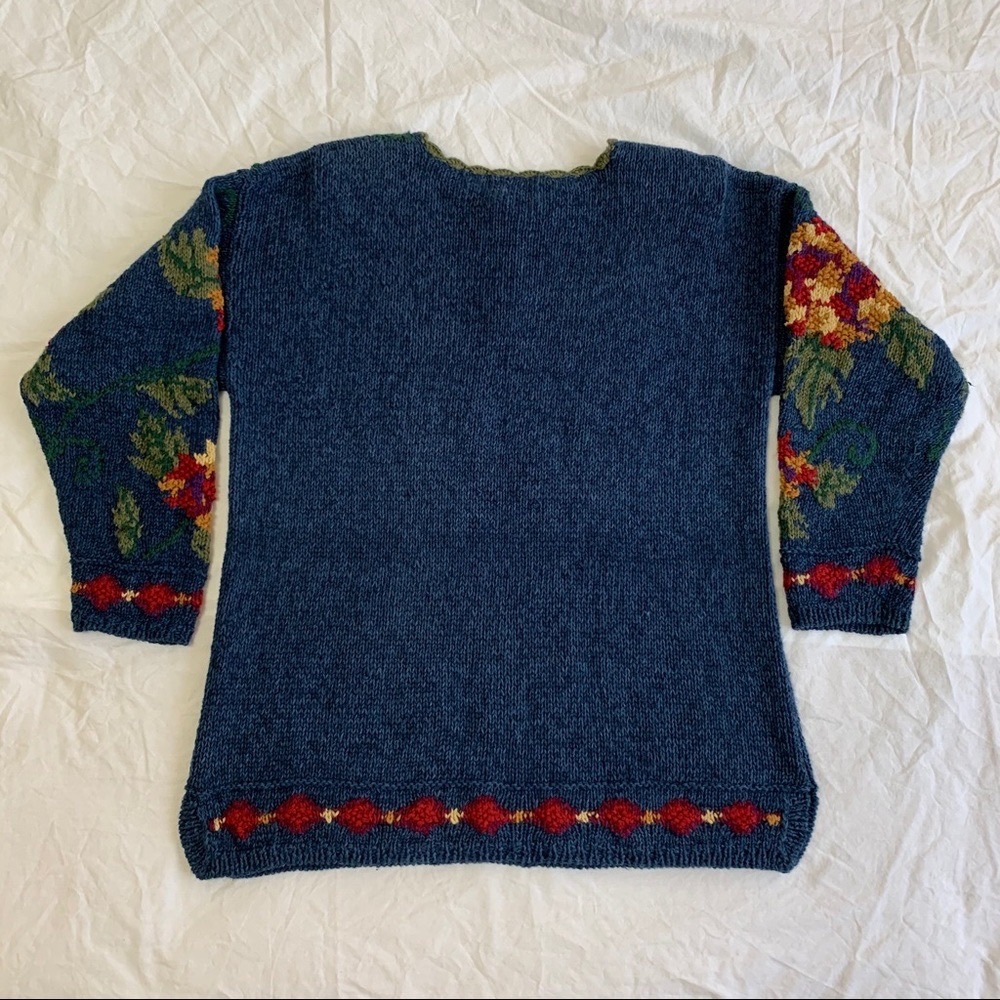 Hand Knit Ivy Vintage Embellished Tunic Sweater, grandma core, cottagecore, M - Picture 13 of 16